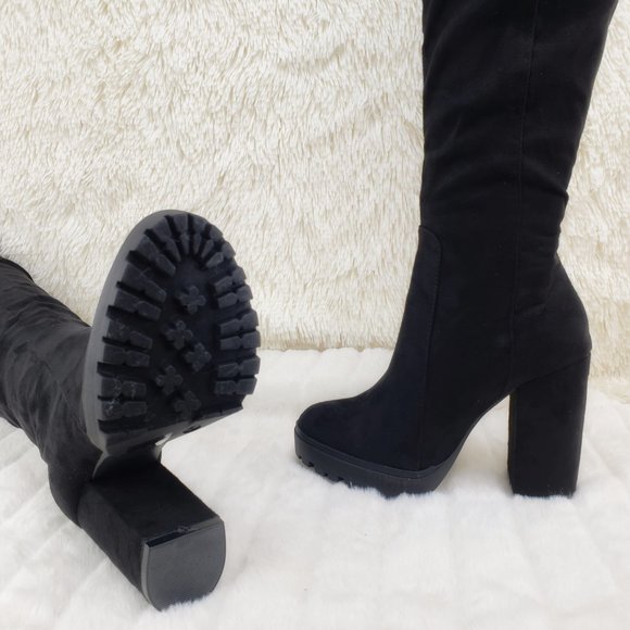 Size 10 Boardwalk Vegan Suede Over The Knee 4" Chunky Heel Boots Brand New - Picture 11 of 16